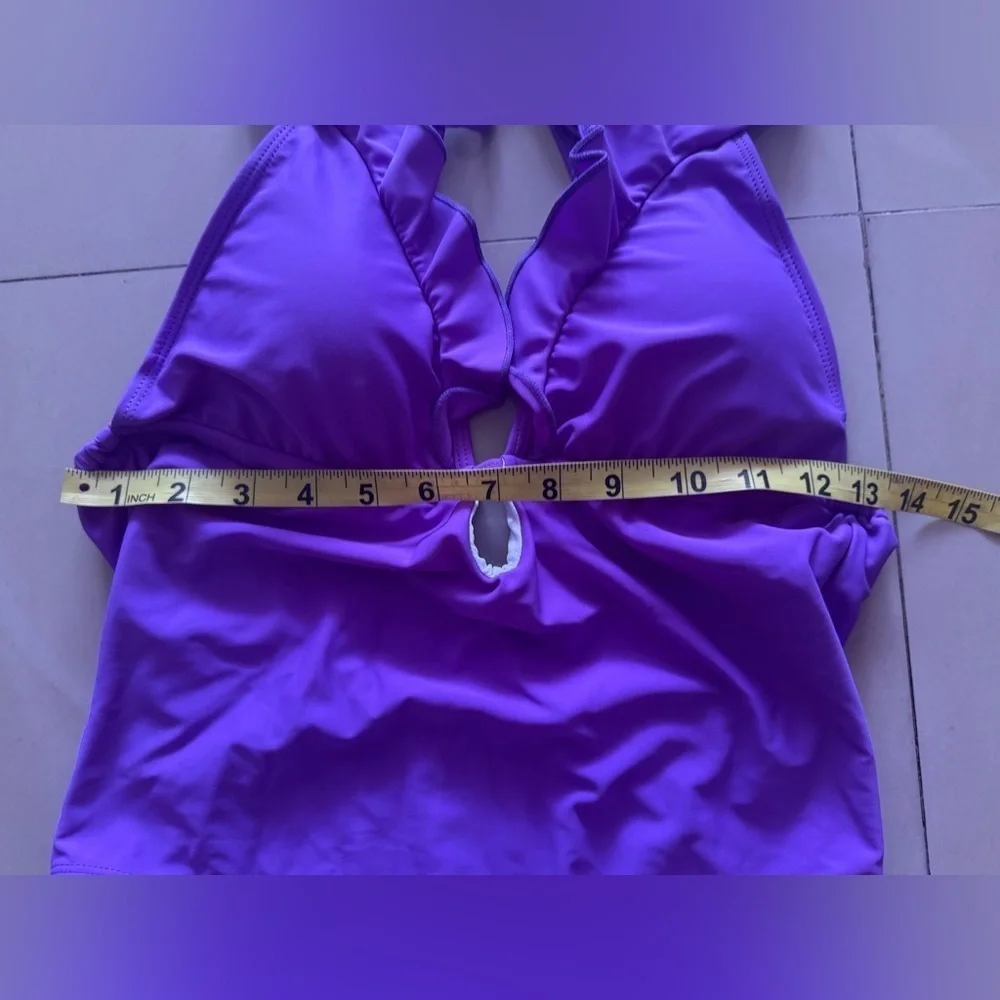 swimsuit one piece ruffles purple M  Summer Beach Cruise Sexi Bathing Suit